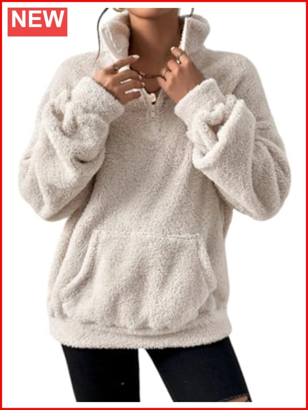 Womens Quarter Zip Fleece Sherpa Pullover Sweatshirt Fuzzy Kangaroo Pocket